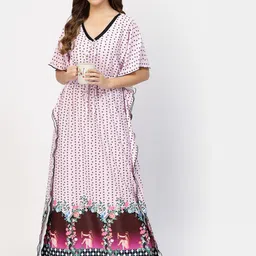 CHUI MUI Women V-Neck Printed Maxi Kaftan Nightdress-picture-6