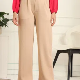FITHUB Women Loose Fit High-Rise Wrinkle Free Pleated Trousers-image-43