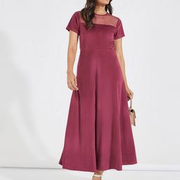 Styli Women Mesh Insert Velvet A-Line Maxi Dress-image-86