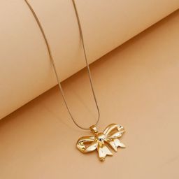 Stoln Gold Toned Bow Shaped Chain Pendant-image-8