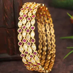 SGA FASHION Set Of 4 Gold-Plated AD Studded Bangles-54