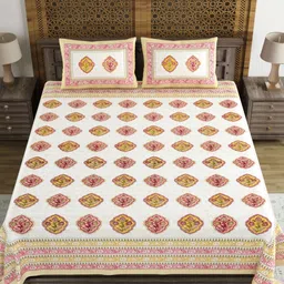 Sangria White Ethnic Motifs Pure Cotton 210TC Double King Bedsheet Set-2.74mx2.28m-image-46