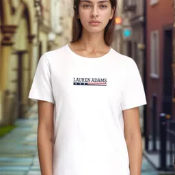 LAUREN ADAMS Brand Logo Printed Pure Cotton T-Shirt-image-77