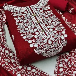 Peachmode Floral Embroidered Chanderi Cotton Unstitched Dress Material-image-91