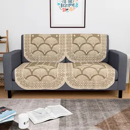 Kuber Industries Cream & Brown 4 Pieces Floral Self Design 2 Seater Cotton Sofa Cover-11
