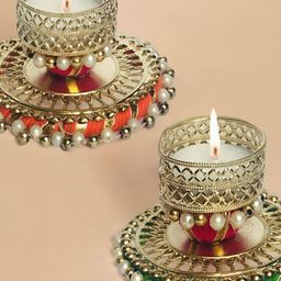GADINFASHION Gold-Toned & Red 2 Pieces Metal Candle Holders-image-45