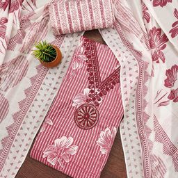 Panzora Floral Printed Embellished Cotton Unstitched Dress Material-image-101