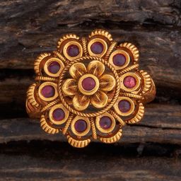 Kushal's Fashion Jewellery Ruby Gold-Plated Ethnic Antique Finger Ring-image-17
