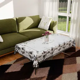Kuber Industries Black Floral Plastic 4-Seater Table Cover-23