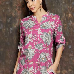 Melange by Lifestyle Women Floral Printed Mandarin Collar Tunic-picture-38