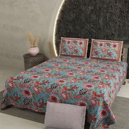 Aura Red Floral 180 TC King Bedsheet with 2 Pillow Covers-image-83
