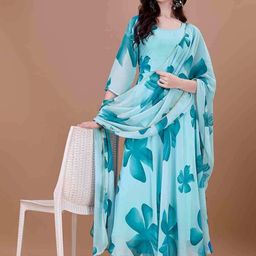 Raiyani Enterprise Women Floral Printed Gotta Patti Anarkali Kurta With Dupatta-image-83