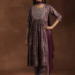Libas Ethnic Motifs Embroidered Pleated A-Line Kurta With Trouser & Dupatta-picture-11