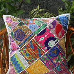 Weaves of Tradition Pink & Blue Ethnic Motifs Square Cushion Cover-picture-34