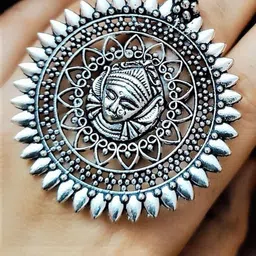 Yash Jewels Emporiums Silver-Plated Maa Durga Adjustable Finger Ring-picture-20