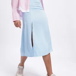 glitchez Effortless Chic Crinkled Side Slit High-Waist Skirt-image-89
