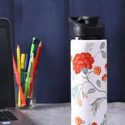 PENTADECO White & Red Single Aluminium Printed Water Bottle-1