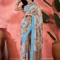 Sangria Floral Printed Saree With Blouse Piece-image-90