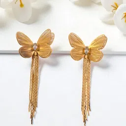 AVANT-GARDE PARIS Gold-Plated Rhinestone Studded Tasselled Butterfly Drop Earrings-picture-14