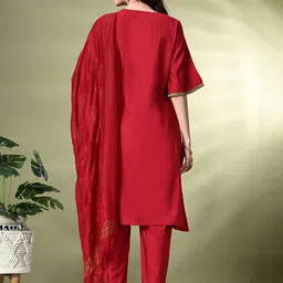 Sangria Square Neck Flared Sleeves High-Low A-Line Kurta With Dhoti Pant & Dupatta image 5