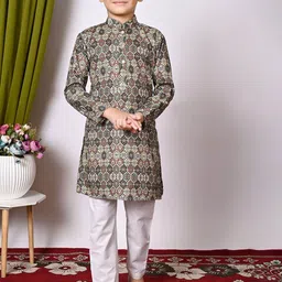 Cae Boys Embroidered Regular Sequinned Kurta with Pyjamas-11