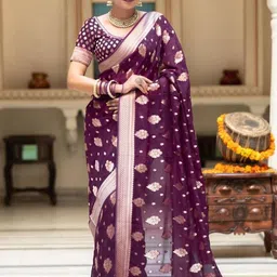 GHAN SALS Magenta Silk Blend Woven Design Sarees-picture-31