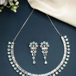 ZENEME Rhodium-Plated Stones Studded Jewellery Set-image-48
