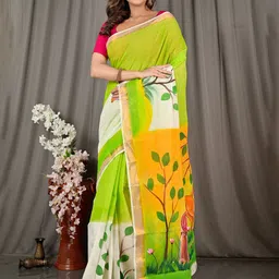 DipDiya Floral Zari Pure Cotton Handloom Taant Saree-image-73