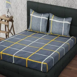 Aura Grey & White Geometric 144 TC Queen Bedsheet with 2 Pillow Covers-image-52