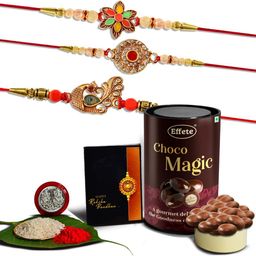 DeoDap Unisex 5 Pieces Thread Rakhi Gift Set-image-32