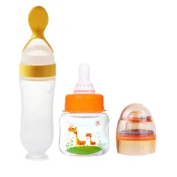 Kalra Magic Kids 2Pcs Transparent & Orange-Colored Feeding Bottle With Food Feeder-picture-34