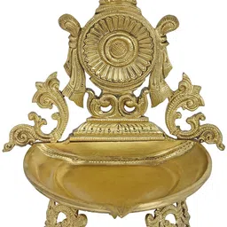 Exotic India Gold Toned Textured Brass Vaishnava Chakra Pooja Diya-15