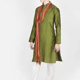 SG LEMAN Men Regular Mirror Work Raw Silk Kurta with Pyjamas & With Dupatta image 3