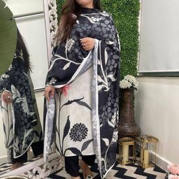 KALINI Floral Printed V Neck Kurta With Trousers & Dupatta-image-40