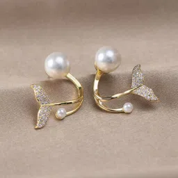 styledose Korean Sterling Silver Stone & Pearls Studded Mermaid Shape Ear Cuff-35