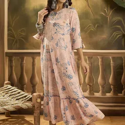 Sangria Women Floral Print Slit Sleeve Ruffled A-Line Dress-picture-16