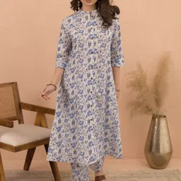 MAAND Women Floral Printed Cotton Kurta with Trousers-picture-33