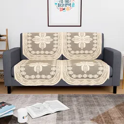 Kuber Industries Cream-Coloured 4 Pieces Croshia Design Cotton 2 Seater Sofa Covers-23
