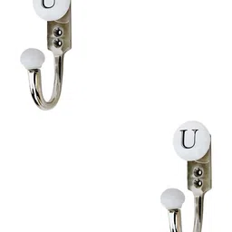 IndianShelf White & Silver-Toned 2 Pieces U Alphabet Printed Ceramic & Zinc Wall Hooks-image-18