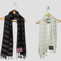 Self Design Chiffon Women Black, White Stole-image-41