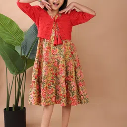 Here&Now X Kinder Kids Floral Print Tie-Up Neck A-Line Dress-image-56