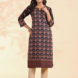 KALINI Women Floral Printed Sequinned Straight Calf Length Kurta-image-97