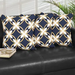 Ode & Cleo Blue & White Set of 3 Embroidered Square Cushion Covers-3