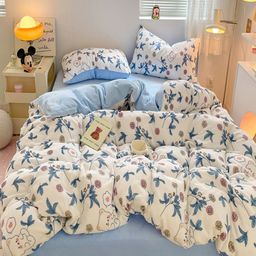 JC HOME Blue & White Floral Polycotton 4 Piece Single Regular Bedding Set-56