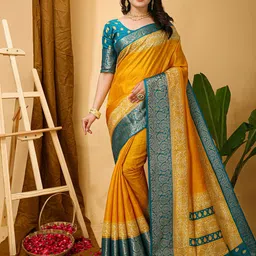 HERE&NOW Checked Printed Zari Art Silk Banarasi Saree-9