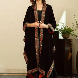 HOUSE OF INARI Women Floral Lightweight Longline Cape Jacket with Embroidered-image-49