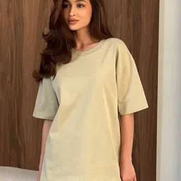 LULU & SKY Round Neck Drop-Shoulder Pure Cotton Oversized T-shirt-image-39