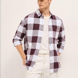 THE BEAR HOUSE Men Relaxed Fit Buffalo Checked Spread Collar Cotton Casual Shirt-picture-12