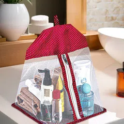 Kuber Industries Maroon & White Printed Cotton Hanging Net Organiser-picture-49
