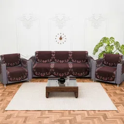 Aura Brown Printed Velvet Sofa Cover With Arms-picture-57